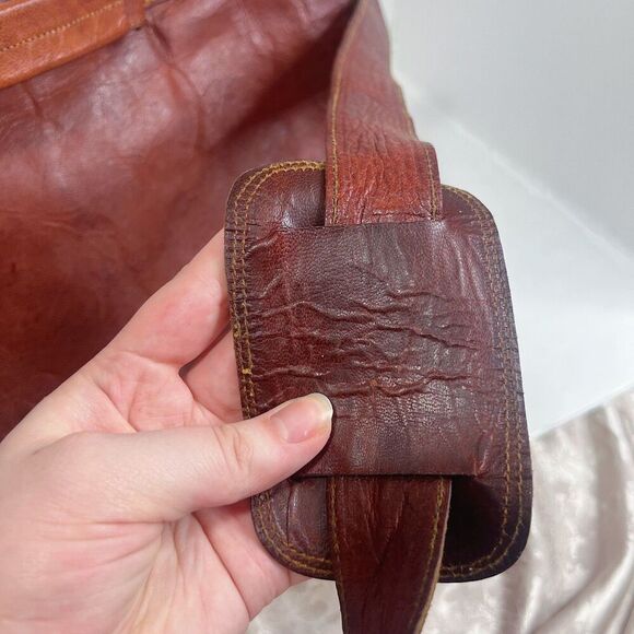 Vintage Cognac Leather Messenger Back Satchel Briefcase Laptop Case - Picture 11 of 12